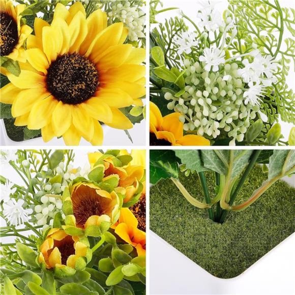 Artificial Sunflower Potted Plants Silk Yellow Fake Flower, 2pcs Sunflower - Picture 3 of 6